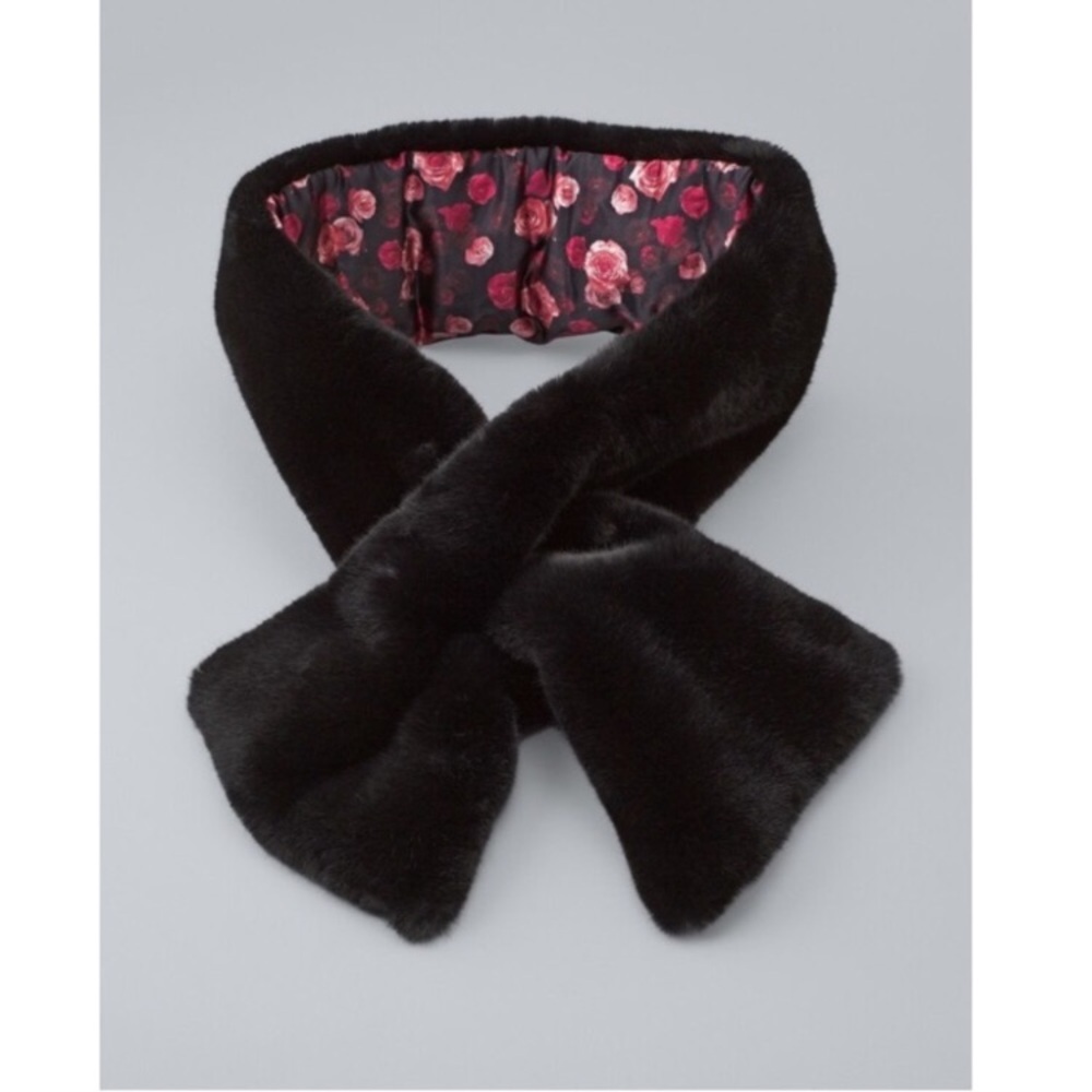 WHBM Faux Fur Puffer Scarf Romantic Rose